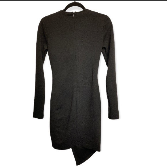 FAVLUX Dress Black Asymmetrical long sleeve back zip V neck size M - Picture 12 of 13